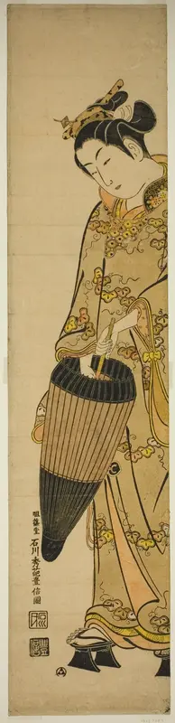 Young Woman with Umbrella Wall Art by Ishikawa Toyonobu - High-Resolution Digital Print