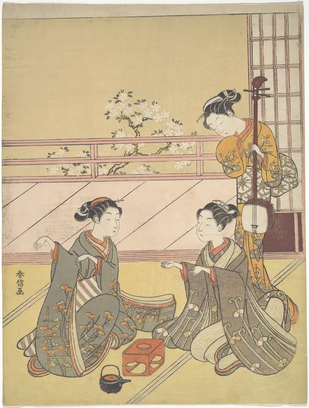 Young Women Playing Kitsune-ken (Fox Game)