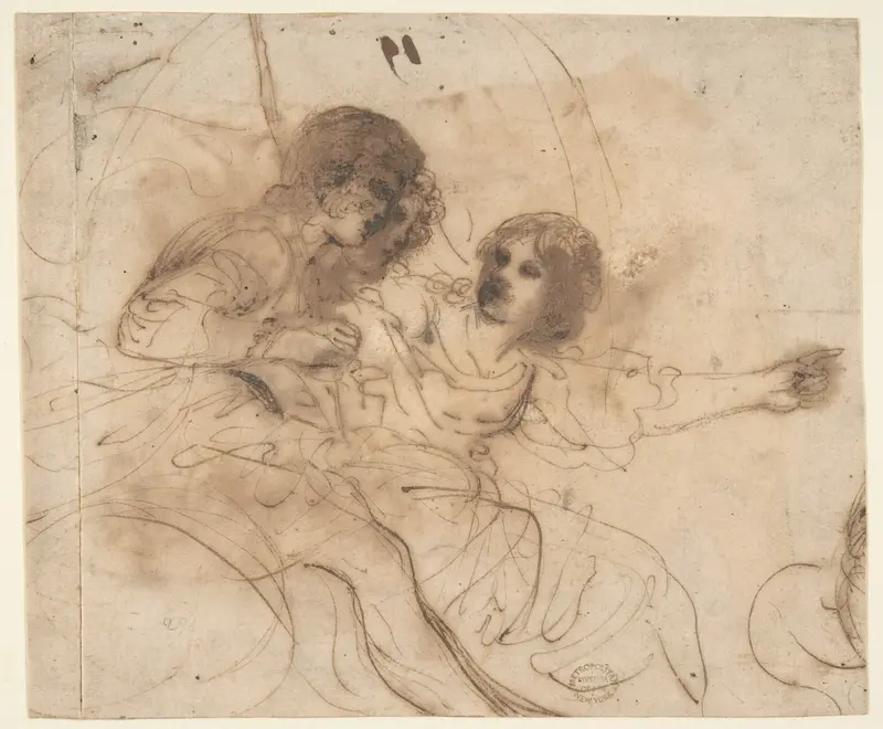 Youth in a Chariot with Attendant Young Woman Wall Art by Guercino (Giovanni Francesco Barbieri) - High-Resolution Digital Print