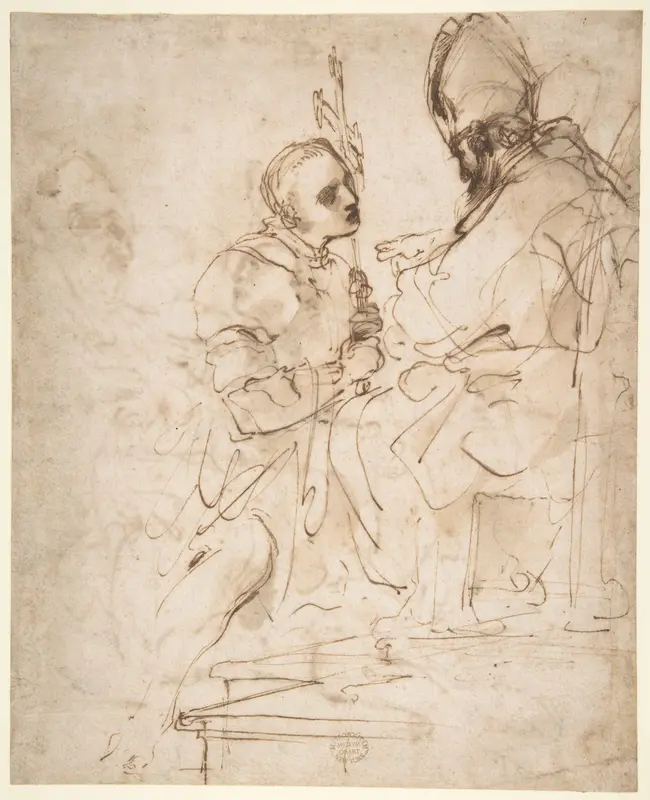 Youth Kneeling before a Prelate (recto); Another Study of a Youth Kneeling before a Prelate (verso) Wall Art by Guercino (Giovanni Francesco Barbieri) - High-Resolution Digital Print