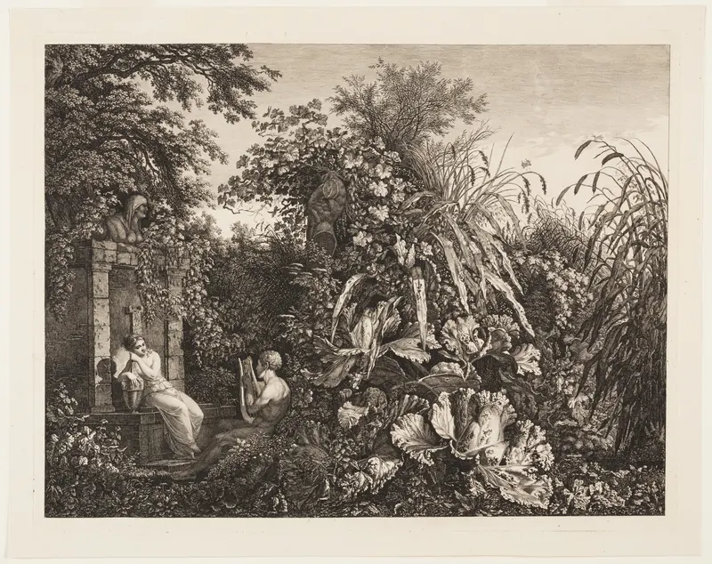 Youth Playing a Lyre to a Maiden by a Fountain Wall Art by Carl Wilhelm Kolbe, the elder - High-Resolution Digital Print