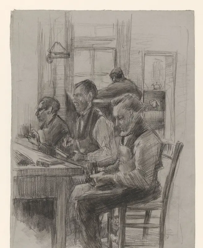 Zaal met drie blinde borstelmakers en een klerk Wall Art by Anthon Gerhard Alexander van Rappard - High-Resolution Digital Print