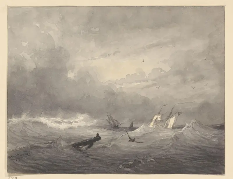 Zeegezicht met enige schepen Wall Art by Willem Anthonie van Deventer - High-Resolution Digital Print