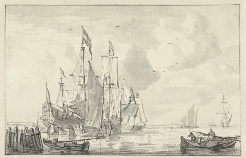 Zeegezicht met enkele schepen in kalm water bij de kust Wall Art by Willem van de Velde (II) - High-Resolution Digital Print