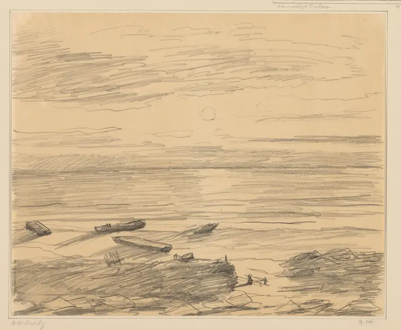 Zeegezicht met roeiboten op het strand Wall Art by Unknown - High-Resolution Digital Print