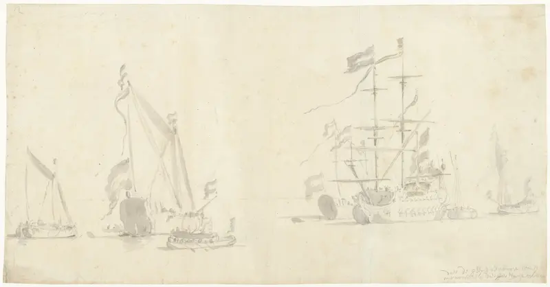 Zeegezicht met schepen, jachten en sloepen Wall Art by Willem van de Velde (I) - High-Resolution Digital Print