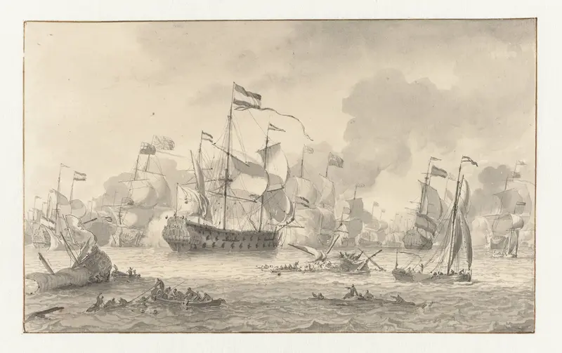 Zeeslag tussen een Nederlandse en een Engelse vloot Wall Art by Ludolf Bakhuysen - High-Resolution Digital Print