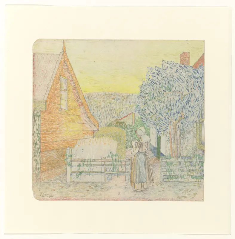 Zeeuws meisje, breiend op een binnenplaatsje Wall Art by Jan Toorop - High-Resolution Digital Print