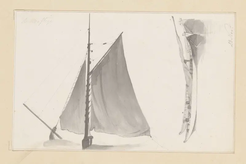 Zeil van een boot en twee liggende boten Wall Art by Hendrik Abraham Klinkhamer - High-Resolution Digital Print