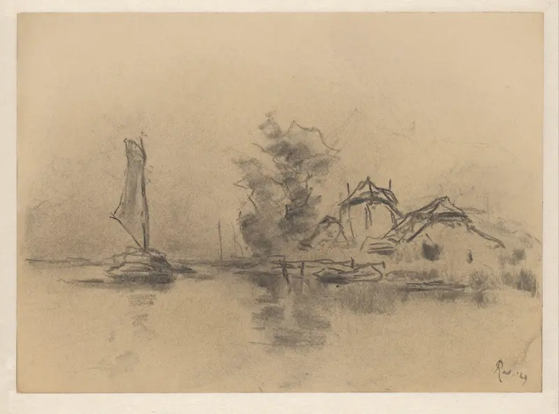 Zeilend schip, boerderij en hooischelf Wall Art by Pieter H.J.J. Ras - High-Resolution Digital Print