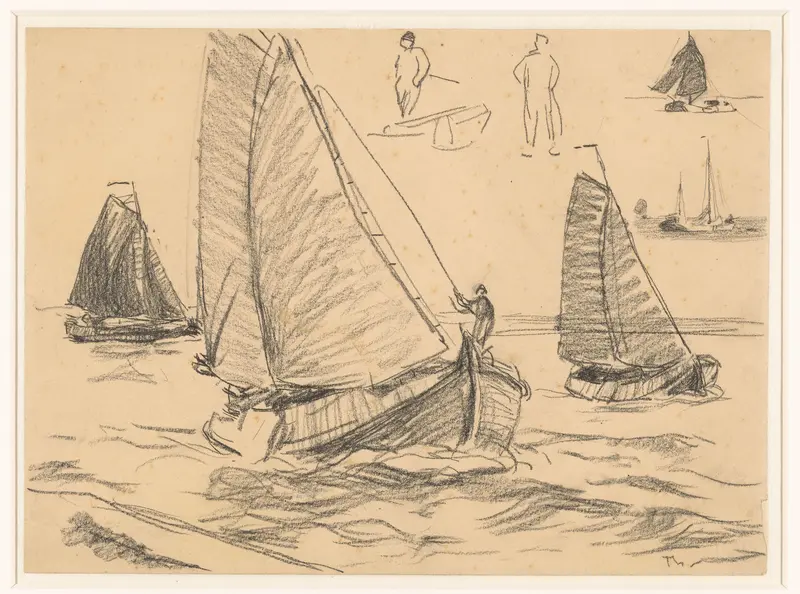 Zeilende Botters, met rechts boven enkele schetsen Wall Art by Willem Bastiaan Tholen - High-Resolution Digital Print