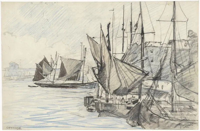 Zeilschepen in de haven van Oostende Wall Art by Adolf le Comte - High-Resolution Digital Print