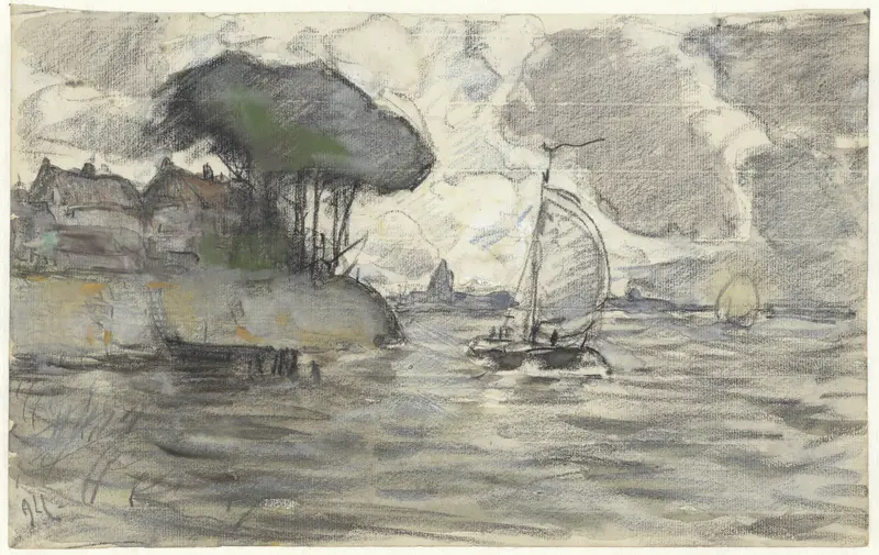 Zeilschepen op het water, bij de oever Wall Art by Adolf le Comte - High-Resolution Digital Print