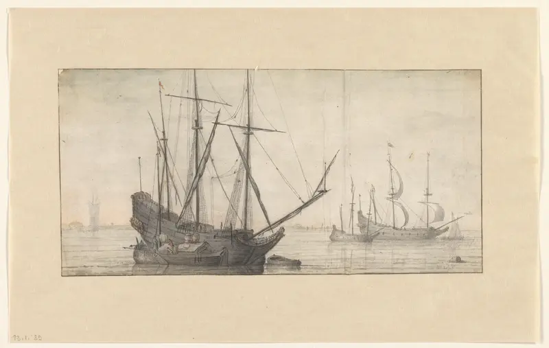 Zeilschepen op stil water bij de kust Wall Art by Unknown - High-Resolution Digital Print