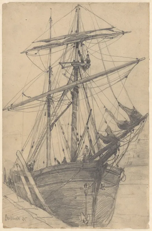 Zeilschip aan een kade te Dordrecht Wall Art by Johannes Gijsbert Vogel - High-Resolution Digital Print