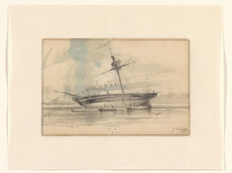 Zeilschip met twee roeiboten Wall Art by Unknown - High-Resolution Digital Print