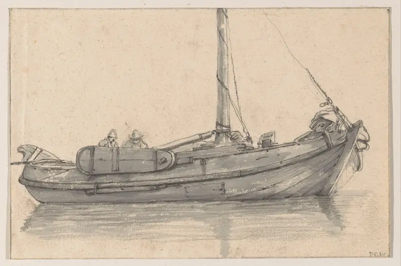 Zeilschip op de zijde gezien, met op het schip twee mannen Wall Art by George Pieter Westenberg - High-Resolution Digital Print