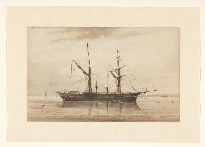 Zeilschip voor anker in kalm water Wall Art by Unknown - High-Resolution Digital Print