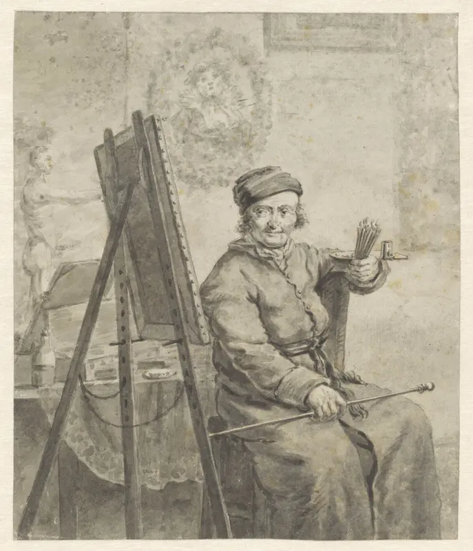 Zelfportret achter de ezel Wall Art by Abraham van Strij (I) - High-Resolution Digital Print