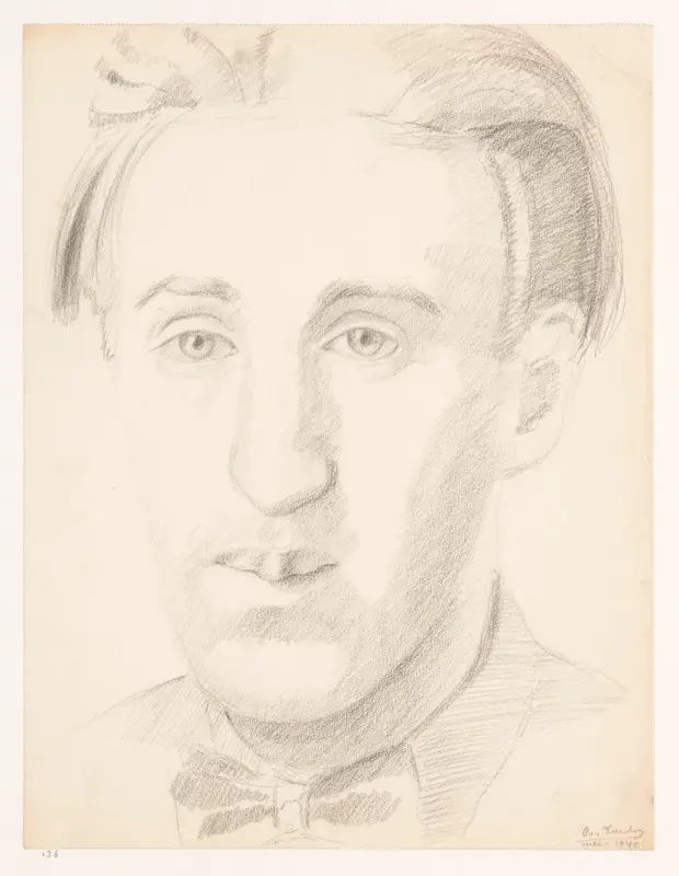 Zelfportret en face met strik, mei 1942 Wall Art by Cor van Teeseling - High-Resolution Digital Print