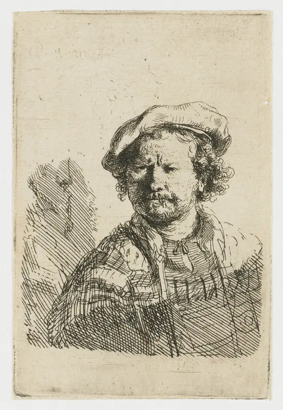 Zelfportret met baret en bewerkte mantel Wall Art by Unknown - High-Resolution Digital Print