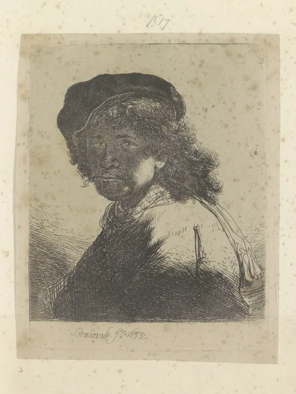 Zelfportret met baret en halsdoek, het gezicht in de schaduw Wall Art by Henry Louis Basan - High-Resolution Digital Print