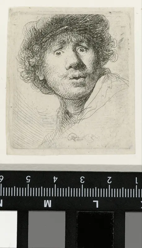 Zelfportret met baret, wijd open ogen en open mond Wall Art by Unknown - High-Resolution Digital Print