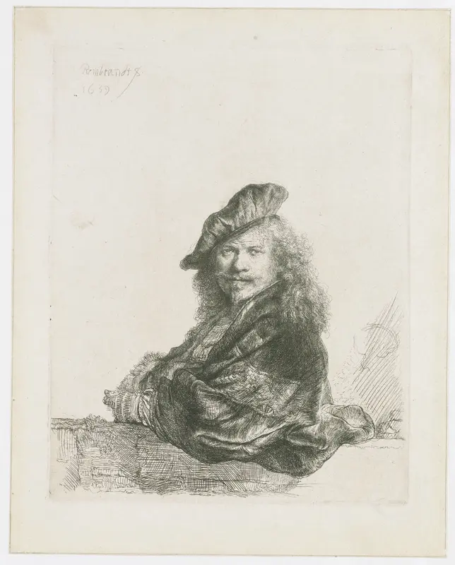 Zelfportret met de onderarm leunend op een stenen dorpel Wall Art by Unknown - High-Resolution Digital Print