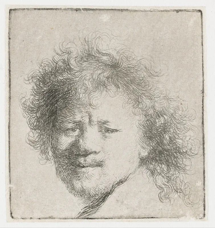 Zelfportret met lange, verwarde haardos: alleen de kop Wall Art by Rembrandt van Rijn - High-Resolution Digital Print