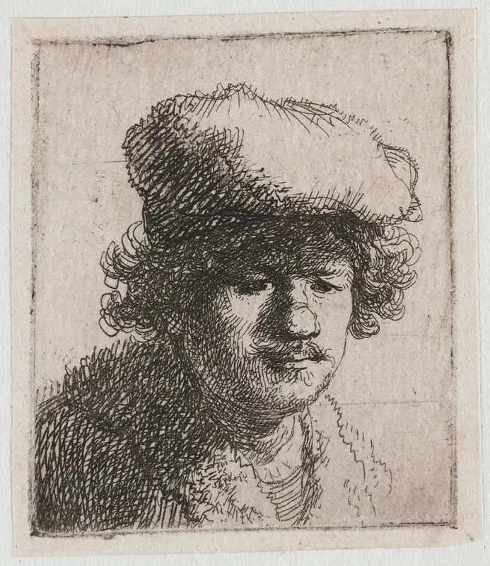 Zelfportret met naar voren getrokken baret Wall Art by Rembrandt van Rijn - High-Resolution Digital Print