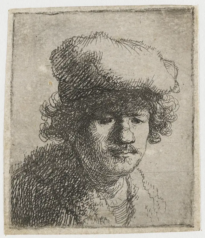 Zelfportret met naar voren getrokken muts Wall Art by Rembrandt van Rijn - High-Resolution Digital Print