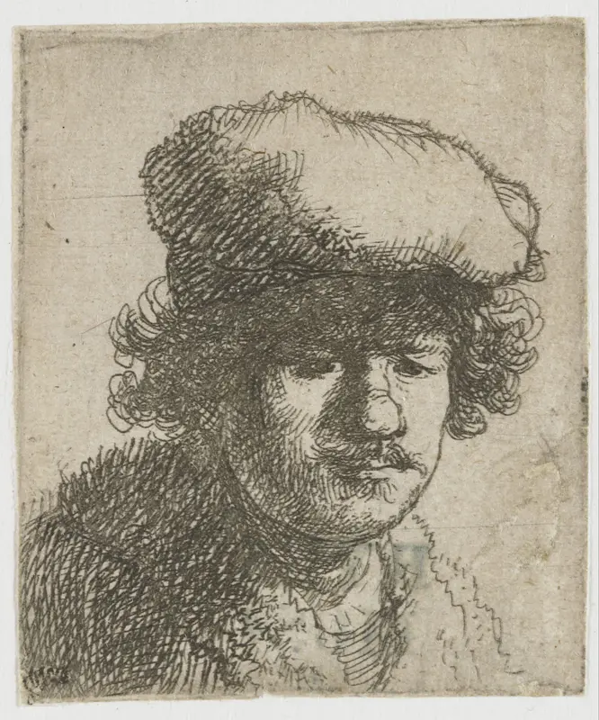 Zelfportret met naar voren getrokken pet Wall Art by Rembrandt van Rijn - High-Resolution Digital Print