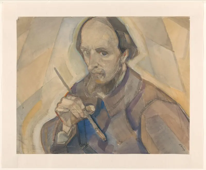 Zelfportret met penseel Wall Art by Unknown - High-Resolution Digital Print