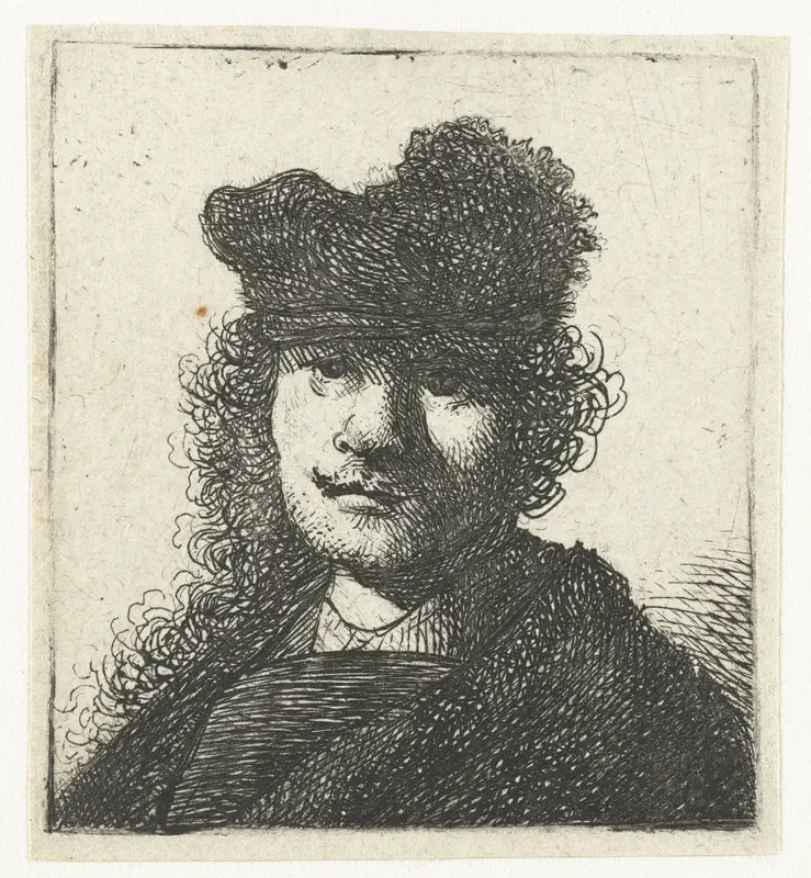 Zelfportret met pet en donkere mantel Wall Art by Rembrandt van Rijn - High-Resolution Digital Print