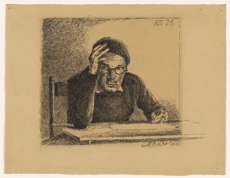 Zelfportret op 25-jarige leeftijd, tekenend aan tafel Wall Art by Unknown - High-Resolution Digital Print