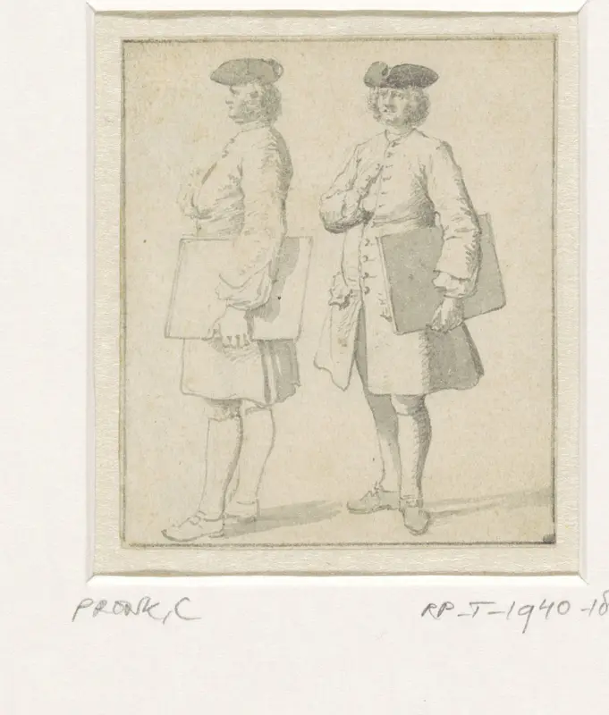 Zelfportret staande met portefeuille, twee maal Wall Art by Cornelis Pronk - High-Resolution Digital Print