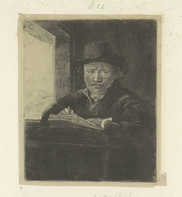Zelfportret, tekenend aan een venster Wall Art by Henry Louis Basan - High-Resolution Digital Print