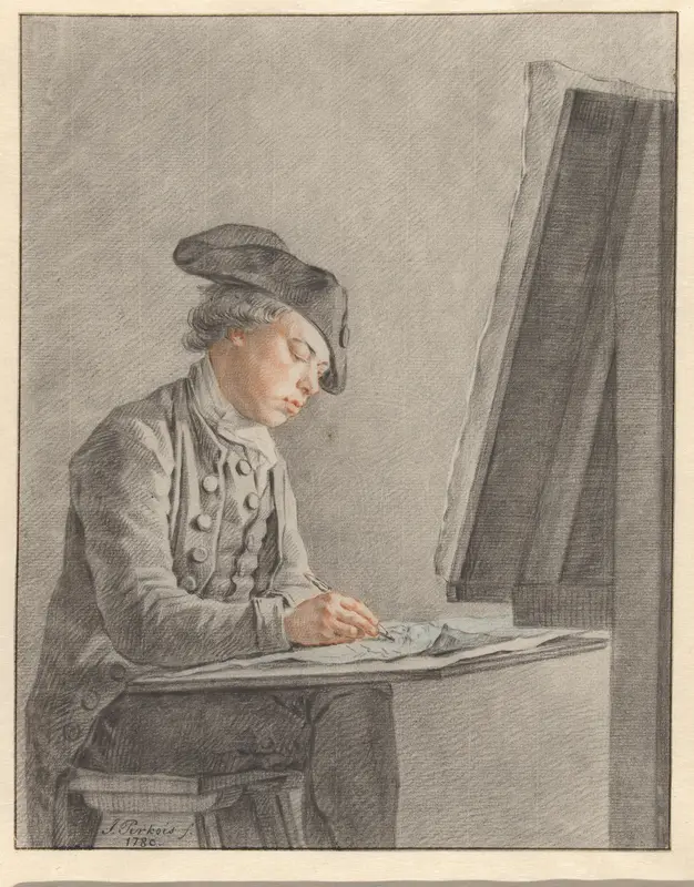 Zelfportret van Jacob Perkois, tekenend Wall Art by Unknown - High-Resolution Digital Print