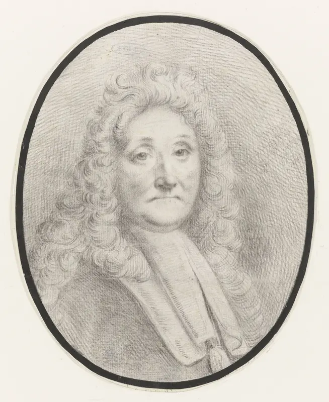 Zelfportret van Ludolf Bakhuysen, borstbeeld naar rechts, aanziend Wall Art by Ludolf Bakhuysen - High-Resolution Digital Print