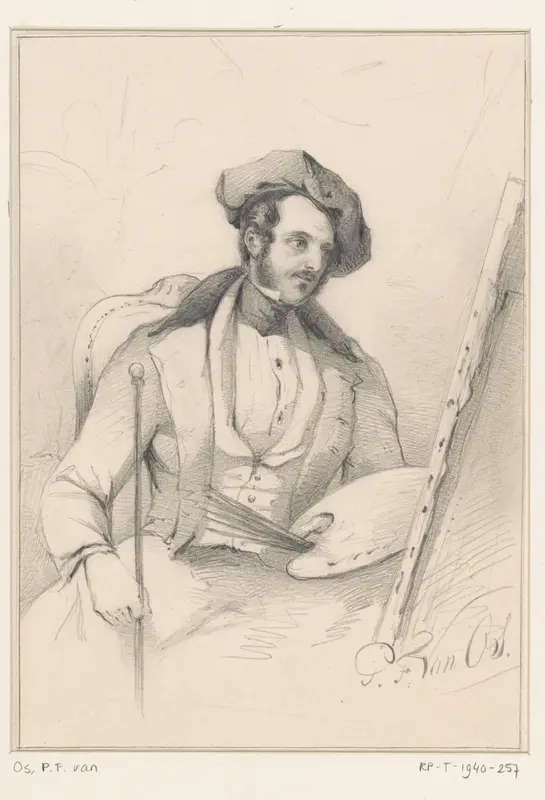 Zelfportret van Pieter Frederik van Os voor schildersezel Wall Art by Pieter Frederik van Os - High-Resolution Digital Print
