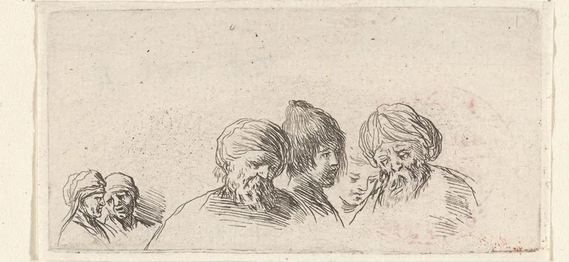 Zes hoofden van mannen Wall Art by Stefano della Bella - High-Resolution Digital Print