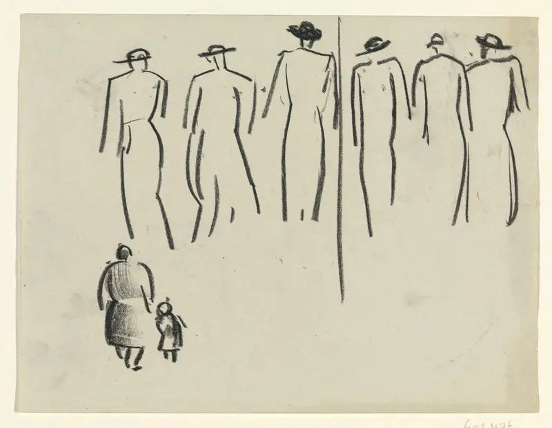 Zes lopende vrouwen en een moeder met kind Wall Art by Leo Gestel - High-Resolution Digital Print