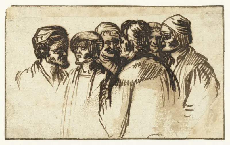 Zes mannen met elkaar in gesprek