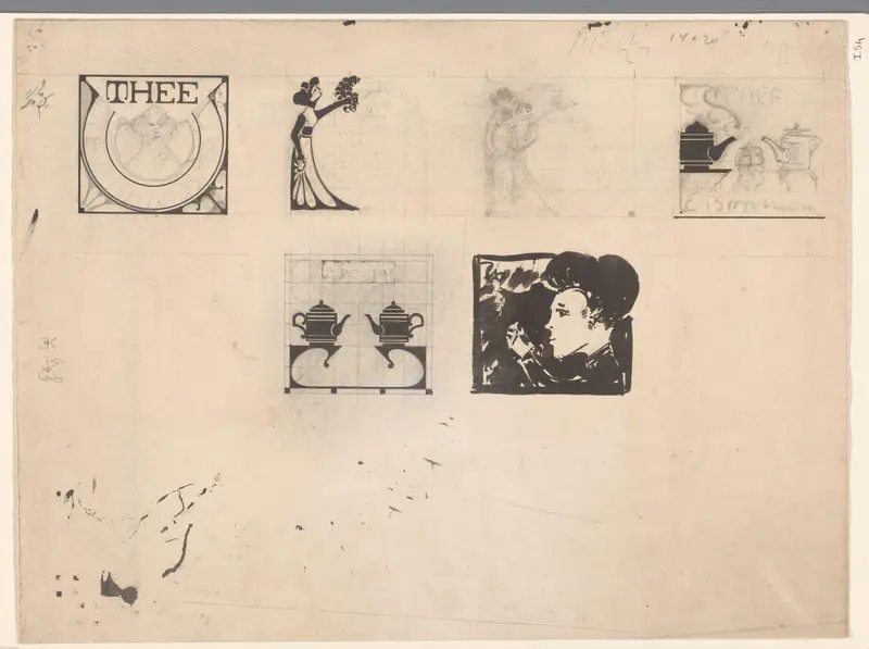 Zes ontwerpen voor advertenties voor thee Wall Art by Reinier Willem Petrus de Vries (1874-1953) - High-Resolution Digital Print