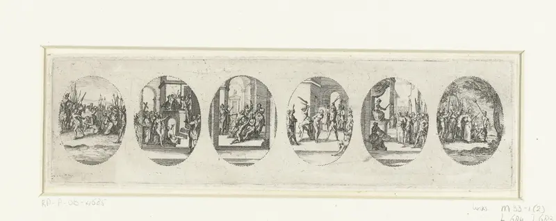 Zes Passiescènes: Kruisdraging, Christus aan het volk getoond (Ecce homo), Doornenkroning, Geseling, Christus voor Pilatus, Gevangenneming Wall Art by Jacques Callot - High-Resolution Digital Print