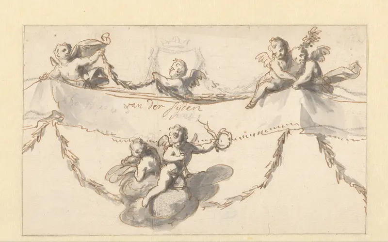 Zes putti met een banderol Wall Art by Unknown - High-Resolution Digital Print