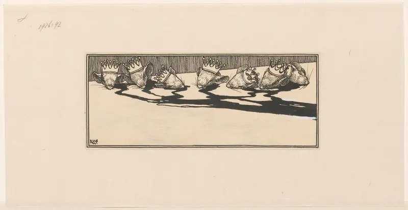 Zeven bloederige afgehakte muizenkoppen met kroon Wall Art by Unknown - High-Resolution Digital Print