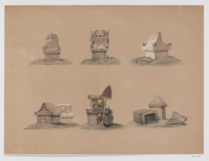 Zeven sarcofagen (waruga), Minahasalanden, Noord-Celebes Wall Art by Adrianus Johannes Bik - High-Resolution Digital Print