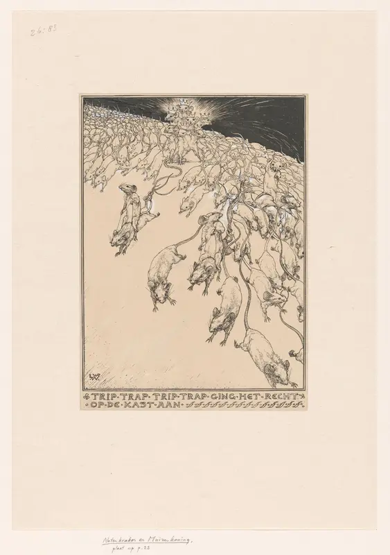 Zevenkoppige Muizenkoning tussen de rennende muizen Wall Art by Unknown - High-Resolution Digital Print
