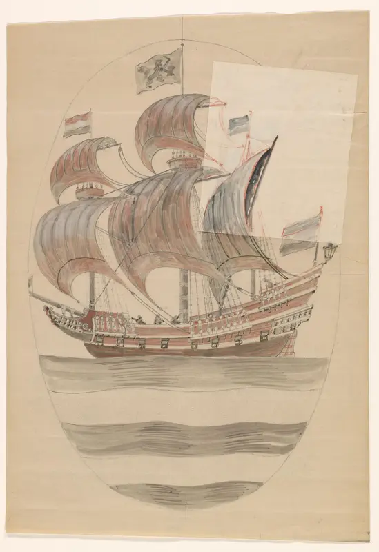 Zeventiende eeuws schip in ovaal Wall Art by Carel Adolph Lion Cachet - High-Resolution Digital Print